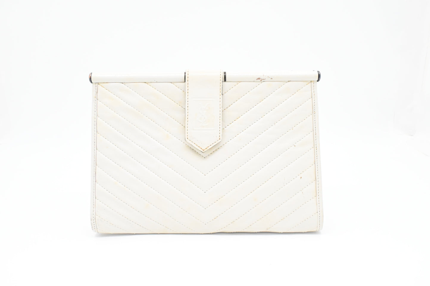 YSL Saint Laurent Clutch in White Chevron Leather