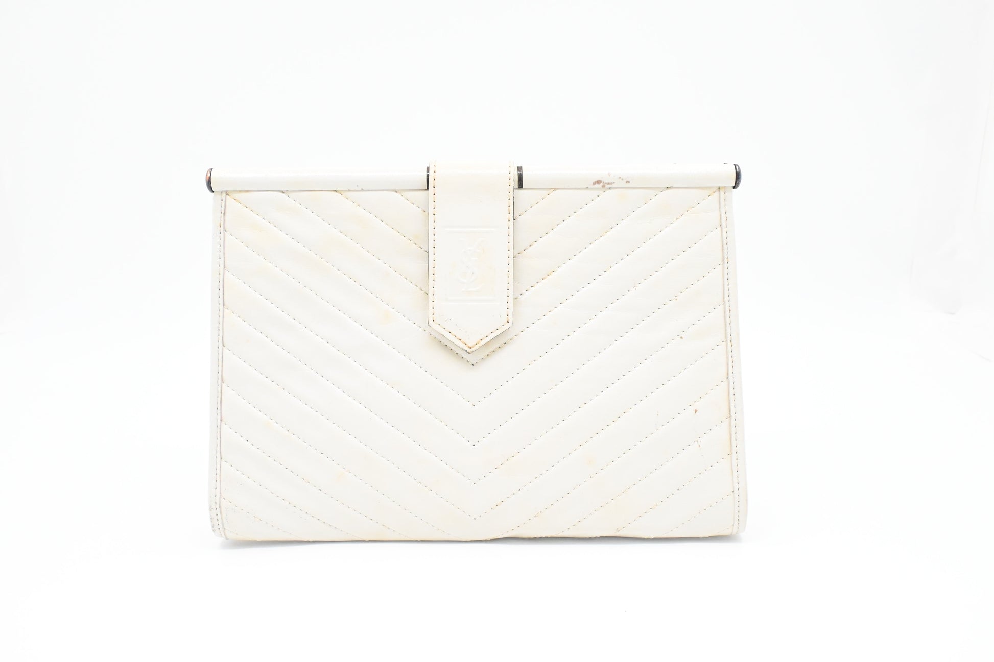 YSL Saint Laurent Clutch in White Chevron Leather