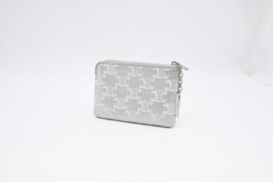 Celine Key Pouch in Silver Triomphe Canvas
