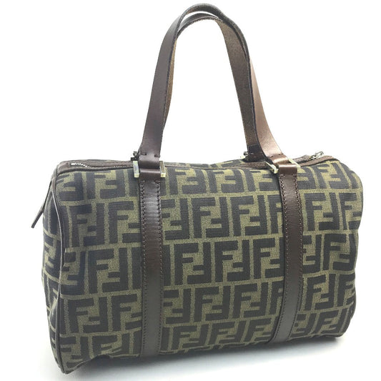 FENDI Handbag Canvas / leather Brown Zucca FF pattern Women