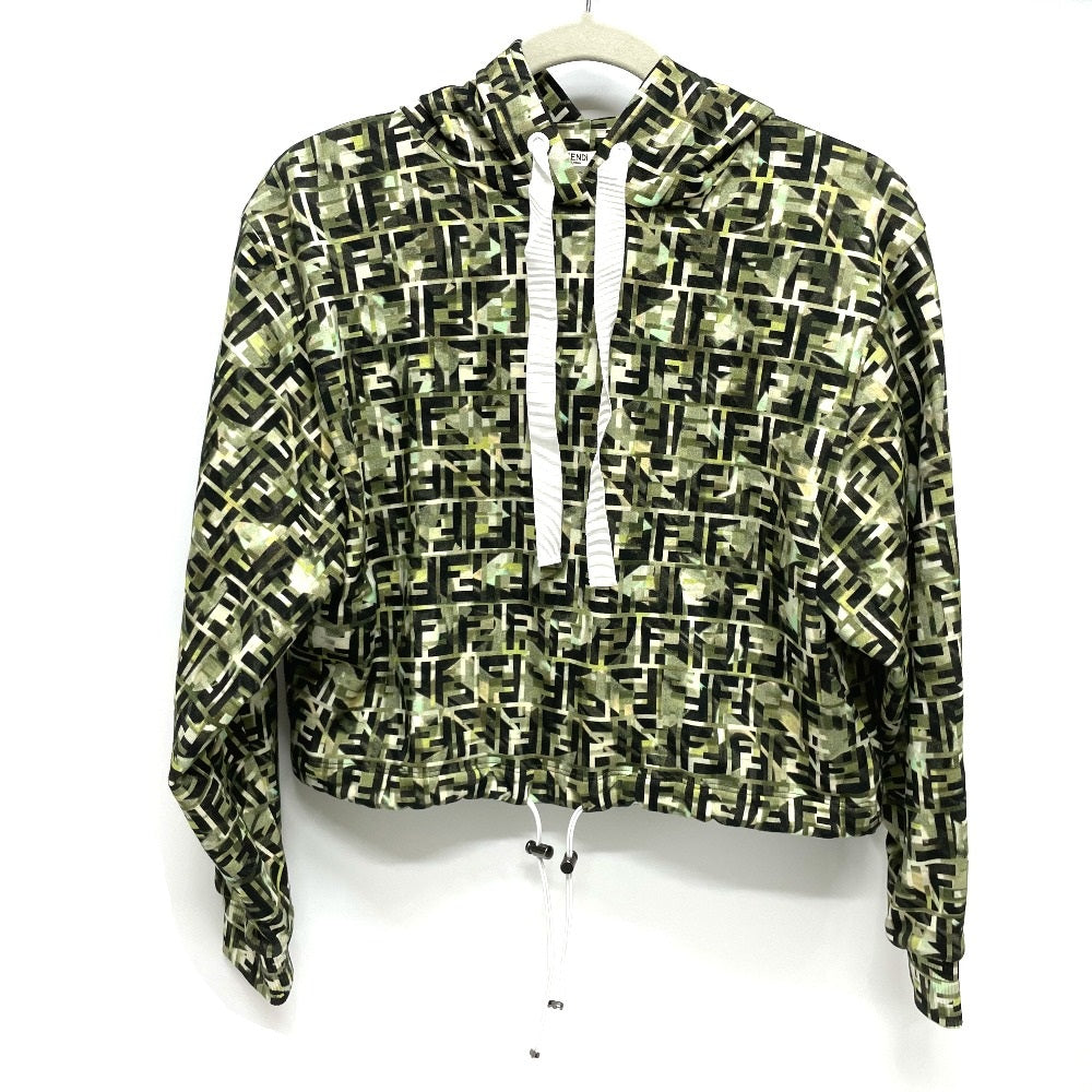 FENDI Hoodie FS7035 cotton green FF Zucca pullover Women XXS