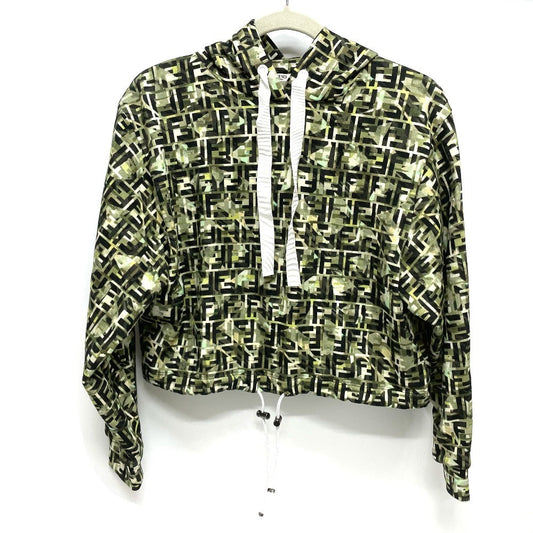 FENDI Hoodie FS7035 cotton green FF Zucca pullover Women XXS