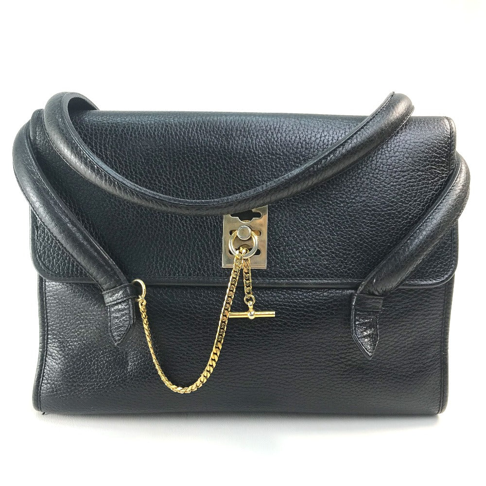 CELINE Handbag leather Black x Gold Metal Chain lock Women Secondhand