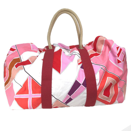 HERMES Tote Bag cotton Pink x Red type Beach bag Cabas Drapeaux au vent Women