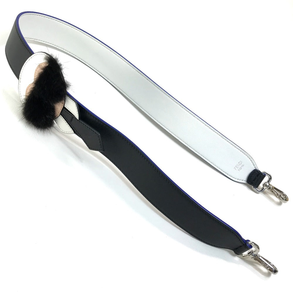 FENDI Shoulder strap 8AV0775R7F0X93 leather Black x white x blue With fur Strap Yukarito Women