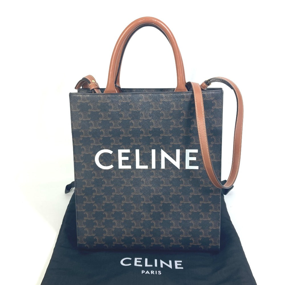 CELINE Tote Bag PVC / Leather Brown Triomphe Vertical Cover Small Tote Bag Women