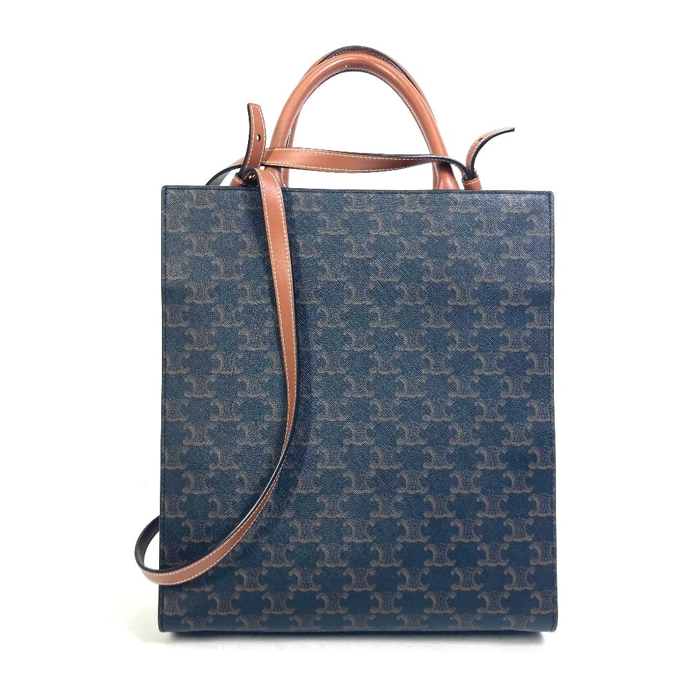 CELINE Tote Bag PVC / Leather Brown Triomphe Vertical Cover Small Tote Bag Women