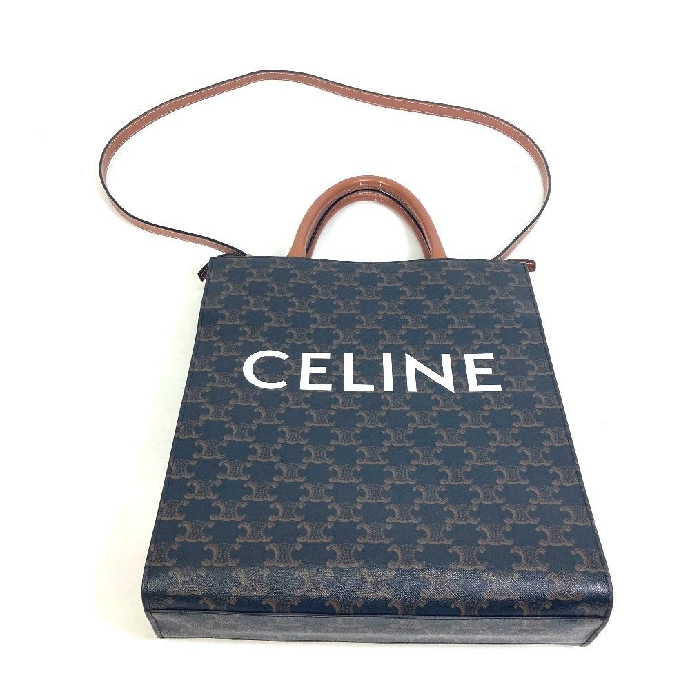 CELINE Tote Bag PVC / Leather Brown Triomphe Vertical Cover Small Tote Bag Women