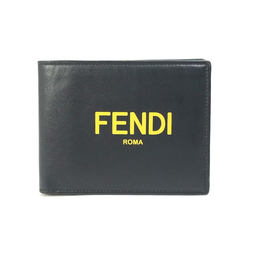 FENDI Folded wallet 7M0001 leather Black x yellow logo mens