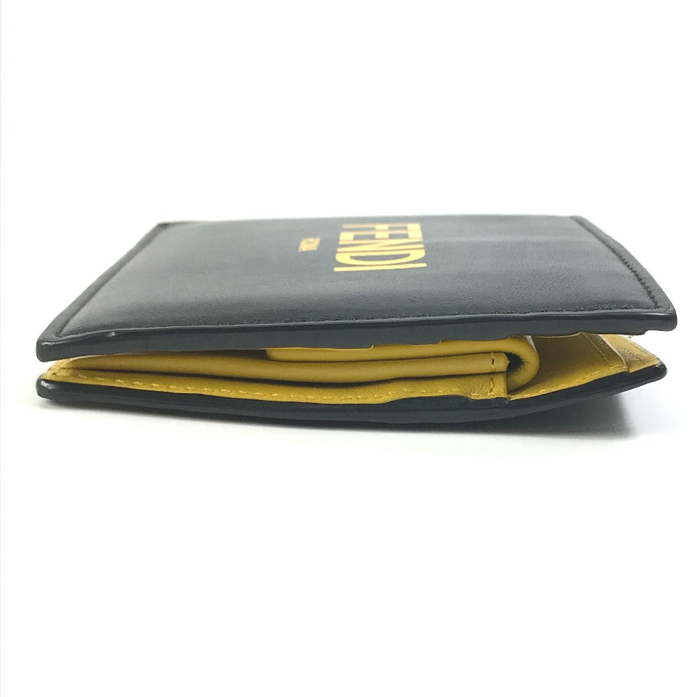 FENDI Folded wallet 7M0001 leather Black x yellow logo mens
