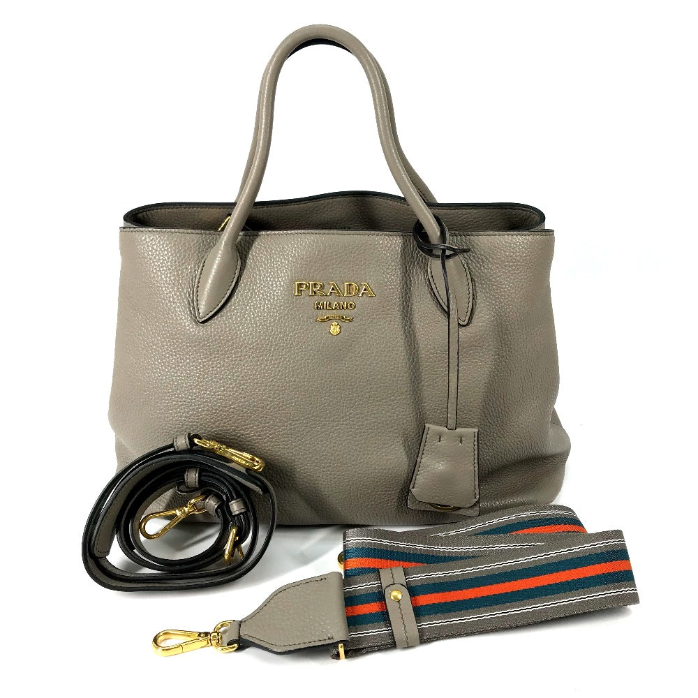 PRADA Shoulder Bag leather gray logo VIT.DAINO Women