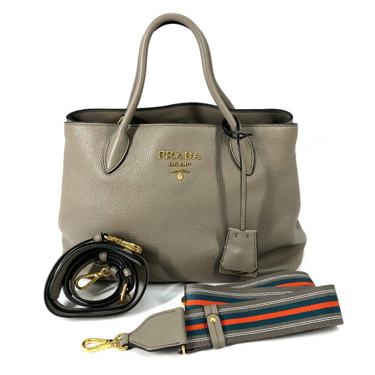 PRADA Shoulder Bag leather gray logo VIT.DAINO Women