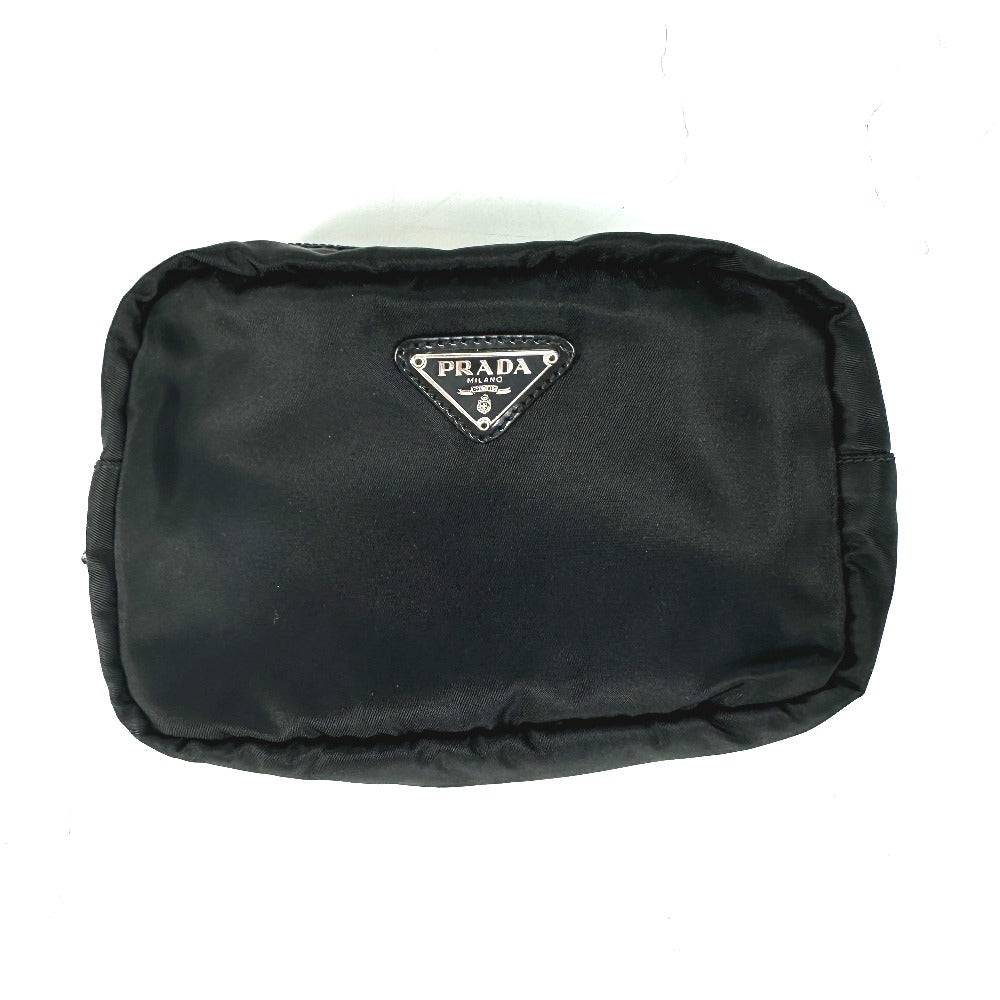 PRADA Pouch Nylon black Triangle logo plate Women