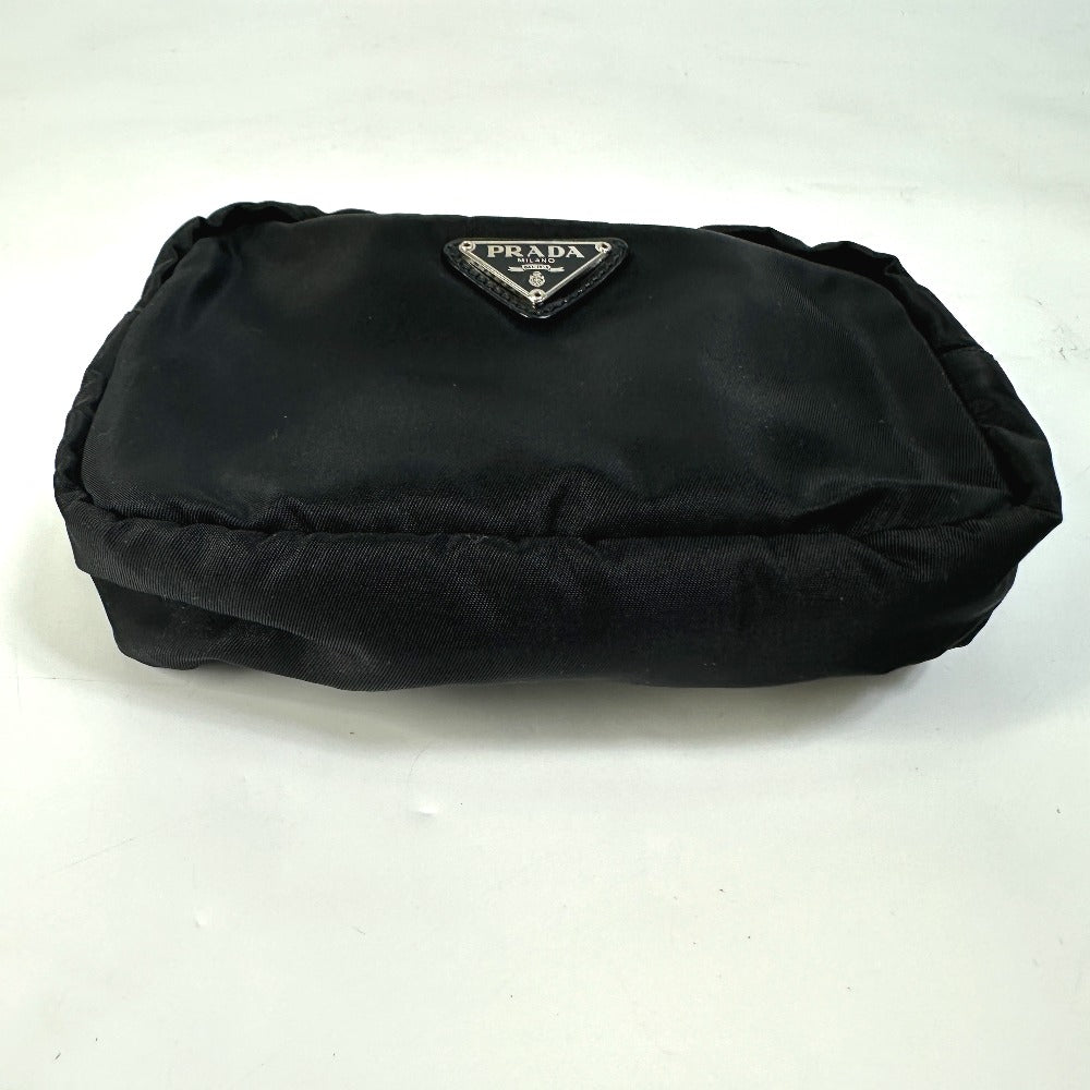 PRADA Pouch Nylon black Triangle logo plate Women
