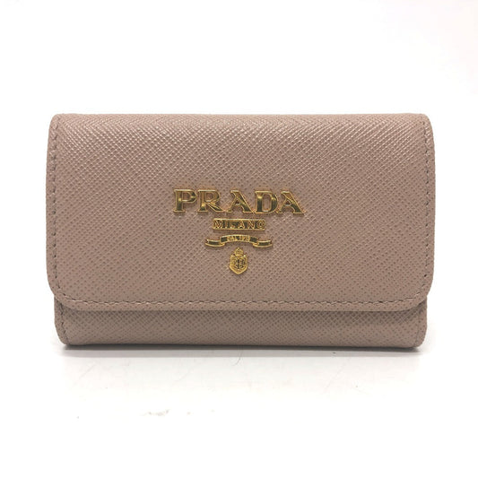 PRADA Key case Key holder  1PG004 saffiano leather pink logo 4 key rings Women