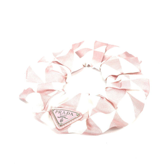 PRADA hair accessory 1IF015 silk pink Triangle logo plate Hair rubber Women