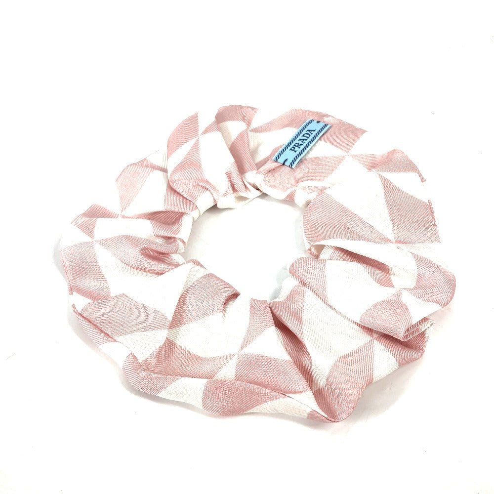 PRADA hair accessory 1IF015 silk pink Triangle logo plate Hair rubber Women