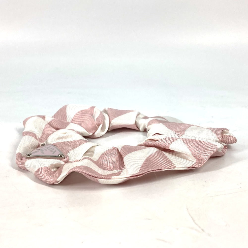 PRADA hair accessory 1IF015 silk pink Triangle logo plate Hair rubber Women