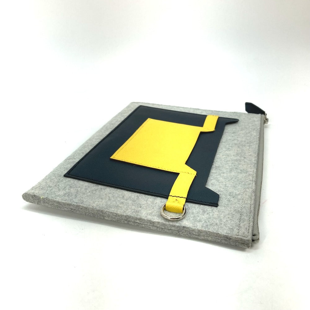 HERMES Clutch bag Felt / Epsom Gray x yellow Pouch To Doo 29 mens