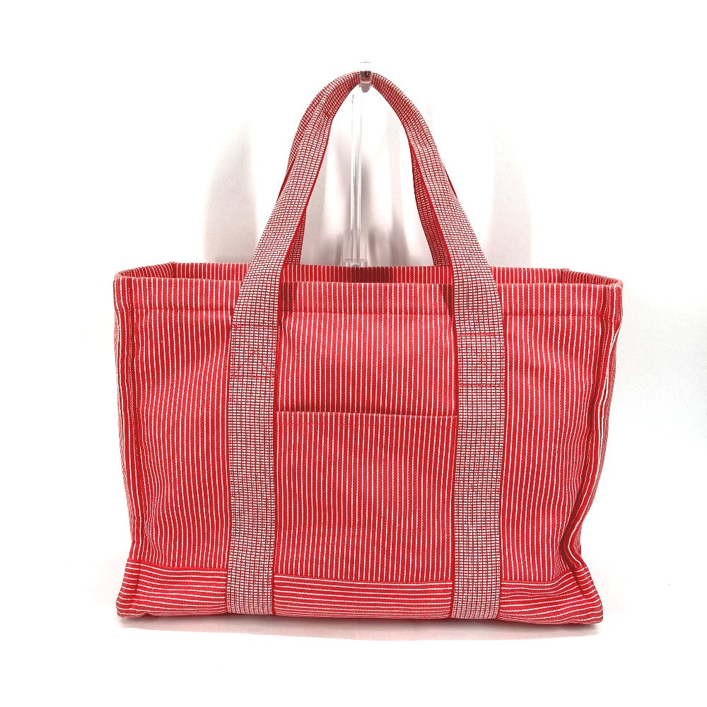 HERMES Tote Bag canvas Red Mothers bag Caval Horse Cheval Stripes