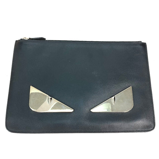 FENDI Clutch bag 7N0078 leather black Monster Bugs mens