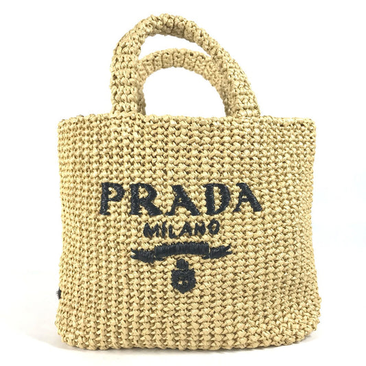 PRADA Handbag Raffia beige Basket Bag Straw Bag Crochet triangle logo triangle small lettering logo