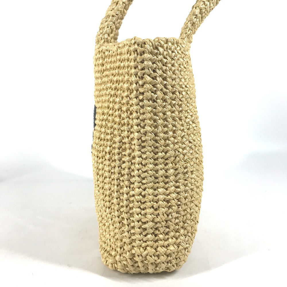 PRADA Handbag Raffia beige Basket Bag Straw Bag Crochet triangle logo triangle small lettering logo