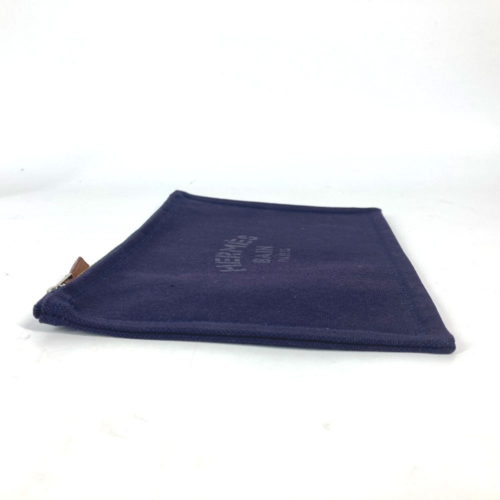 HERMES Pouch cotton Navy logo flat Yachting PM unisex(Unisex)