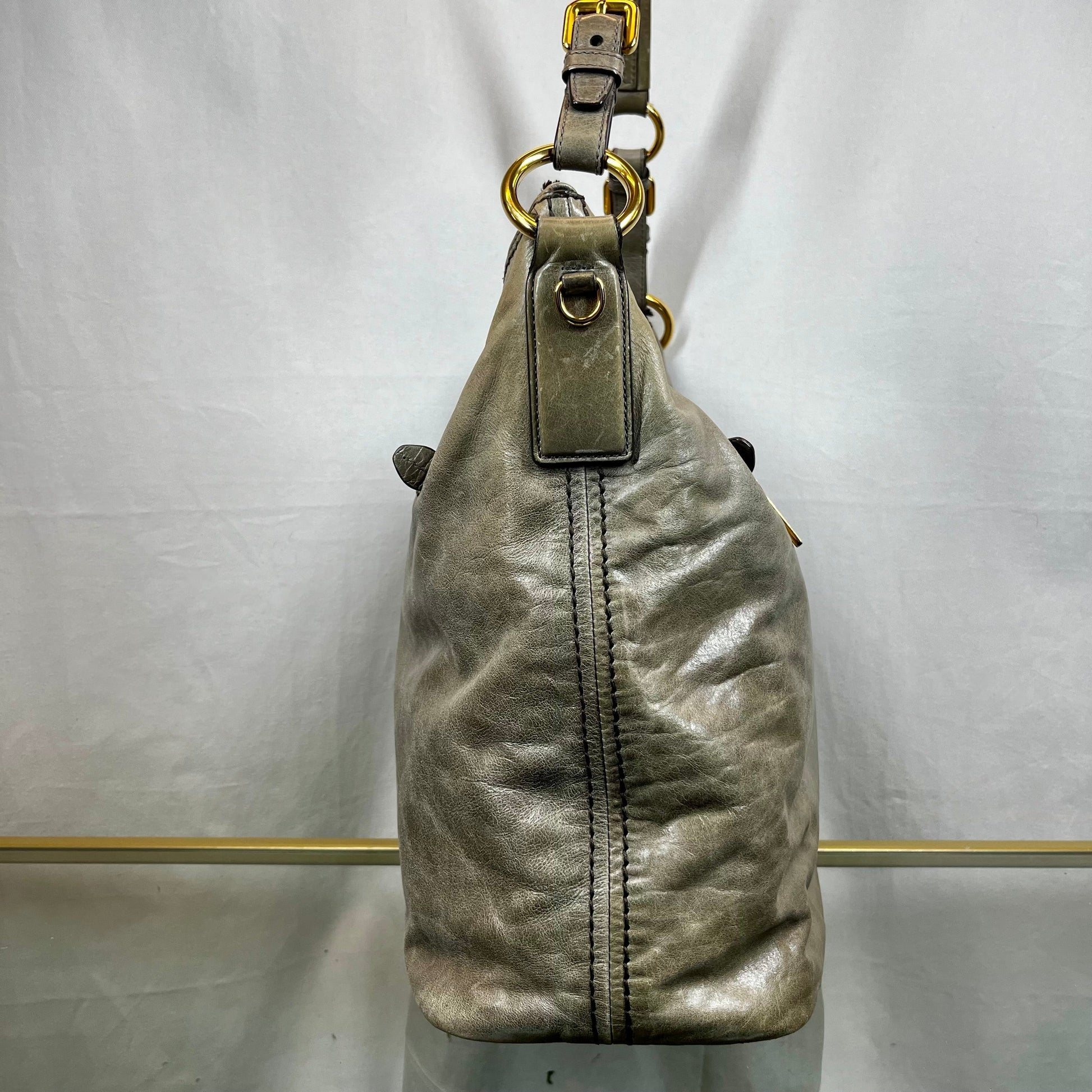Prada Fumo Vitello Shine Hobo Bags