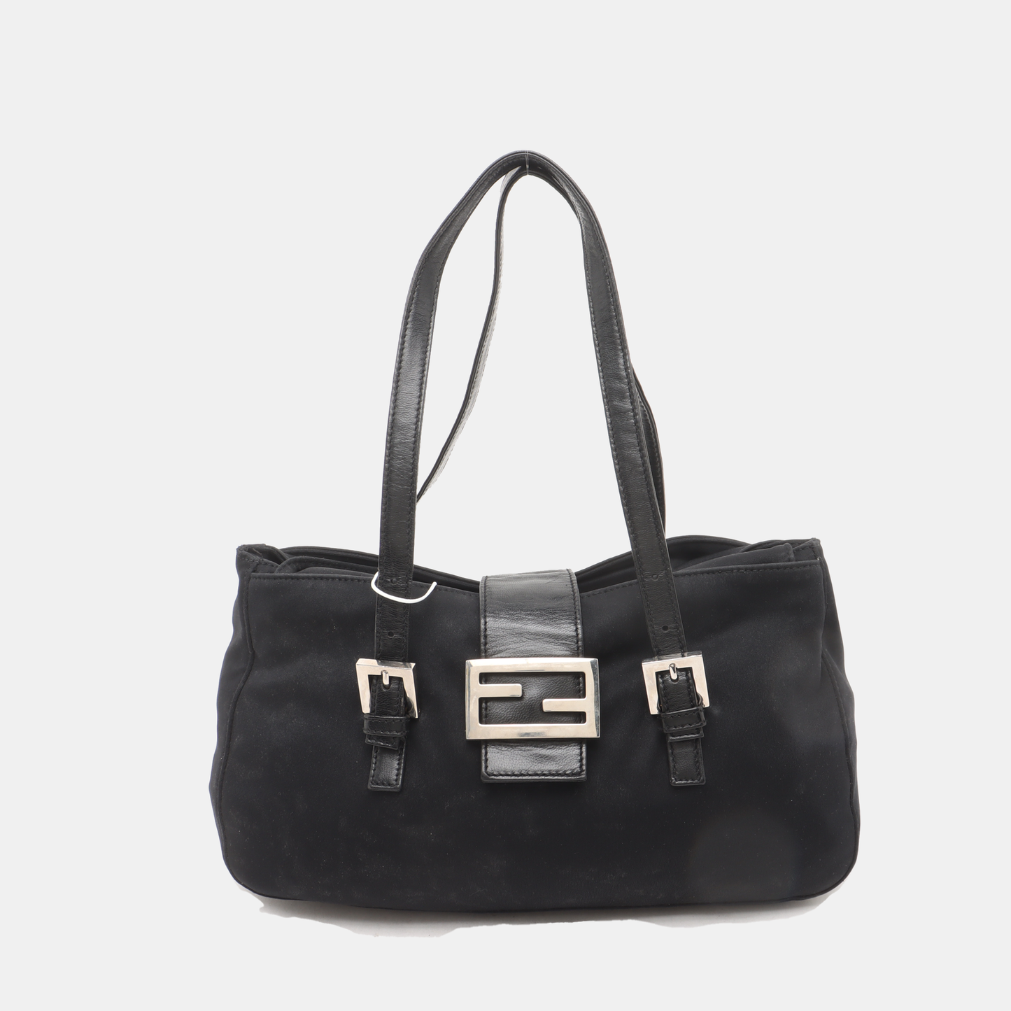 FENDI Baguette   Black Cloth Silver Hardware Double Strap