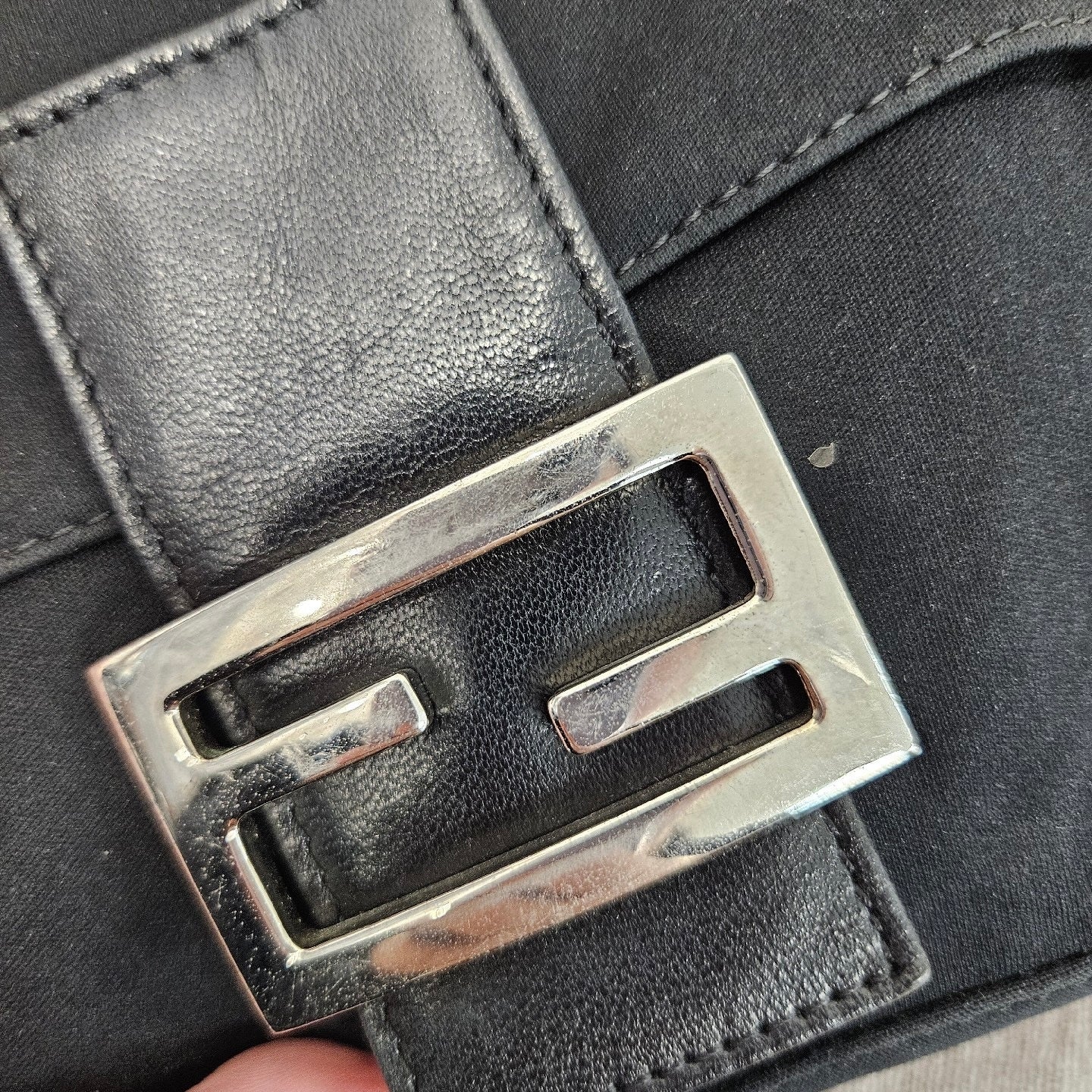 FENDI Baguette   Black Cloth Silver Hardware Shoulder Bag