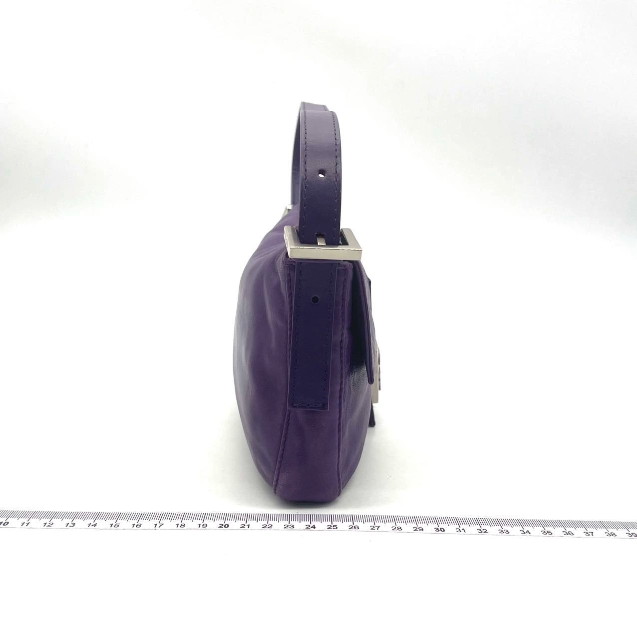 Fendi Baguette Purple Lambskin Leather Shoulder Bag Silver Hardware