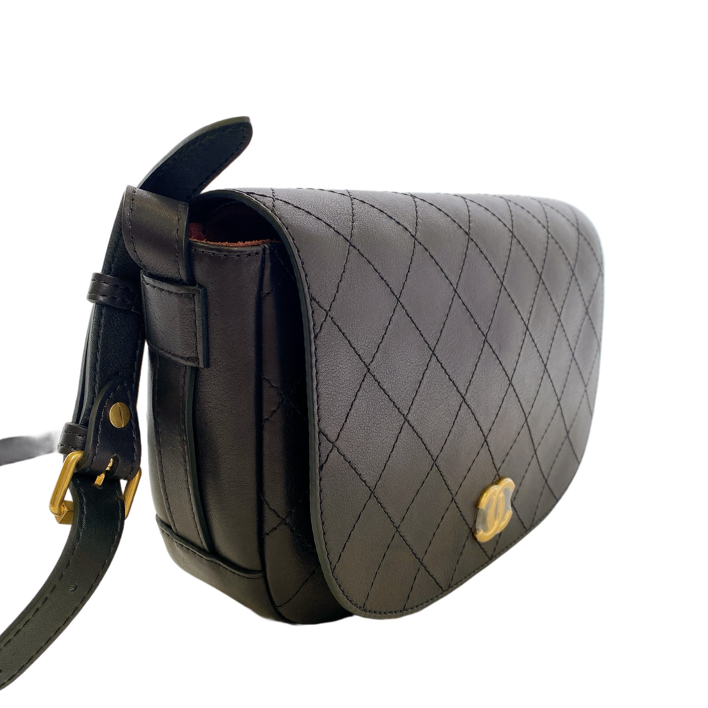 CHANEL CC BLACK SADDLE TYPE MESSENGER Handbag