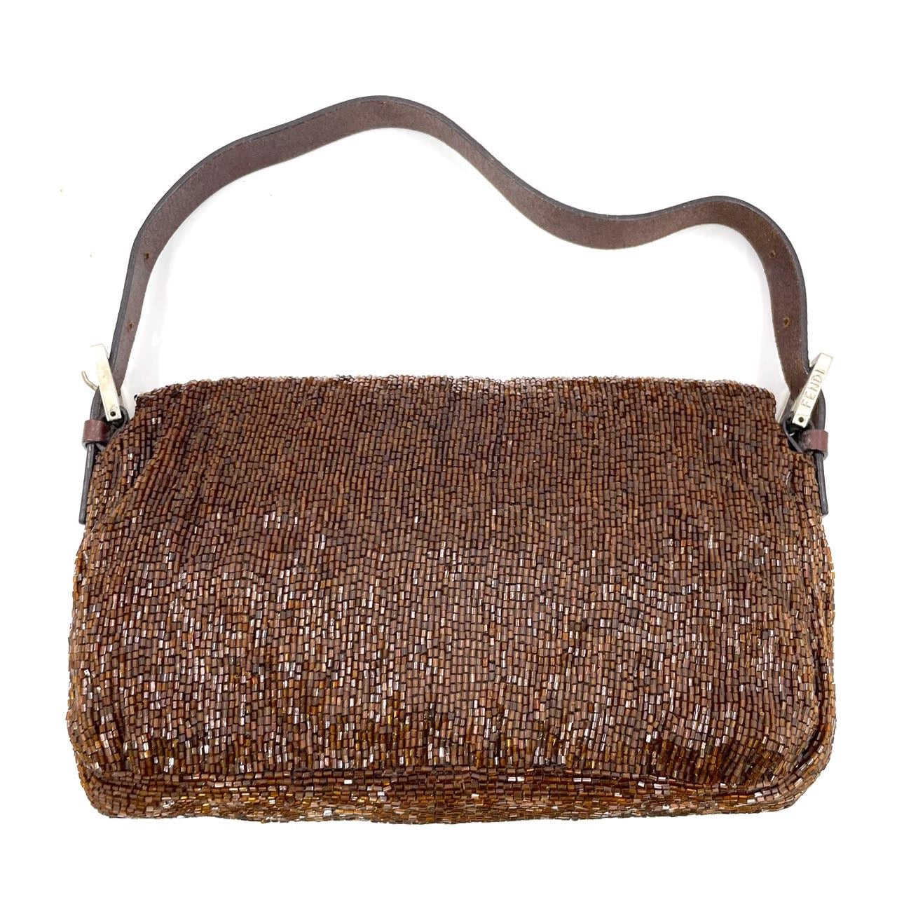 Fendi Baguette Vintage Dark Chocolate Brown Glitter Beads