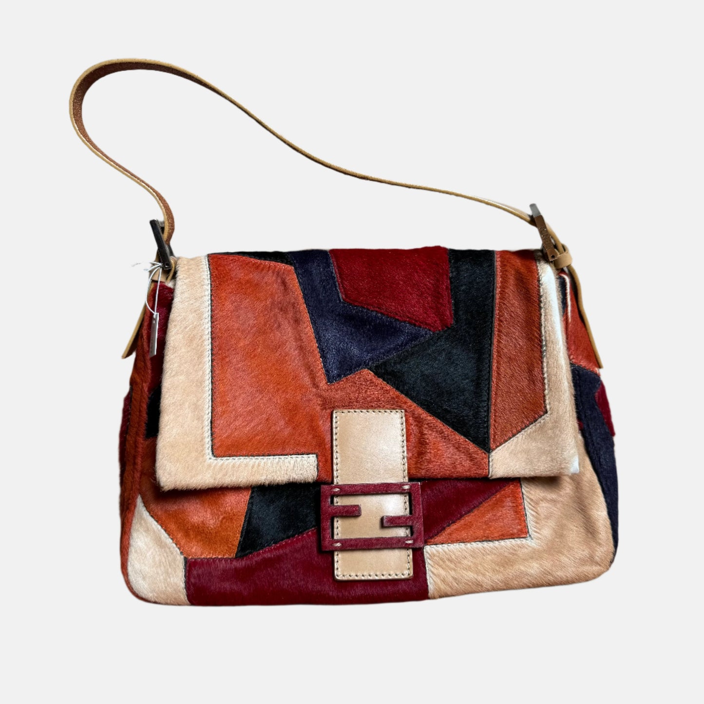 Fendi Mamma Baguette Multicolor Pony-style Calfskin Leather Abstract Block Pattern