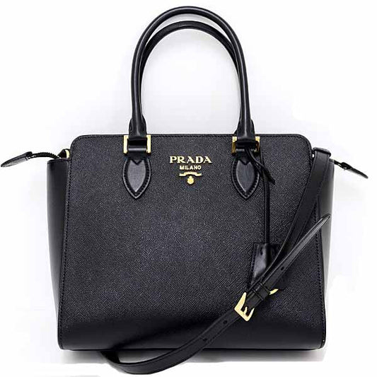 PRADA Shoulder Bag Safiano leather black Safiano 2way bag