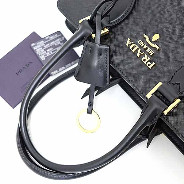 PRADA Shoulder Bag Safiano leather black Safiano 2way bag