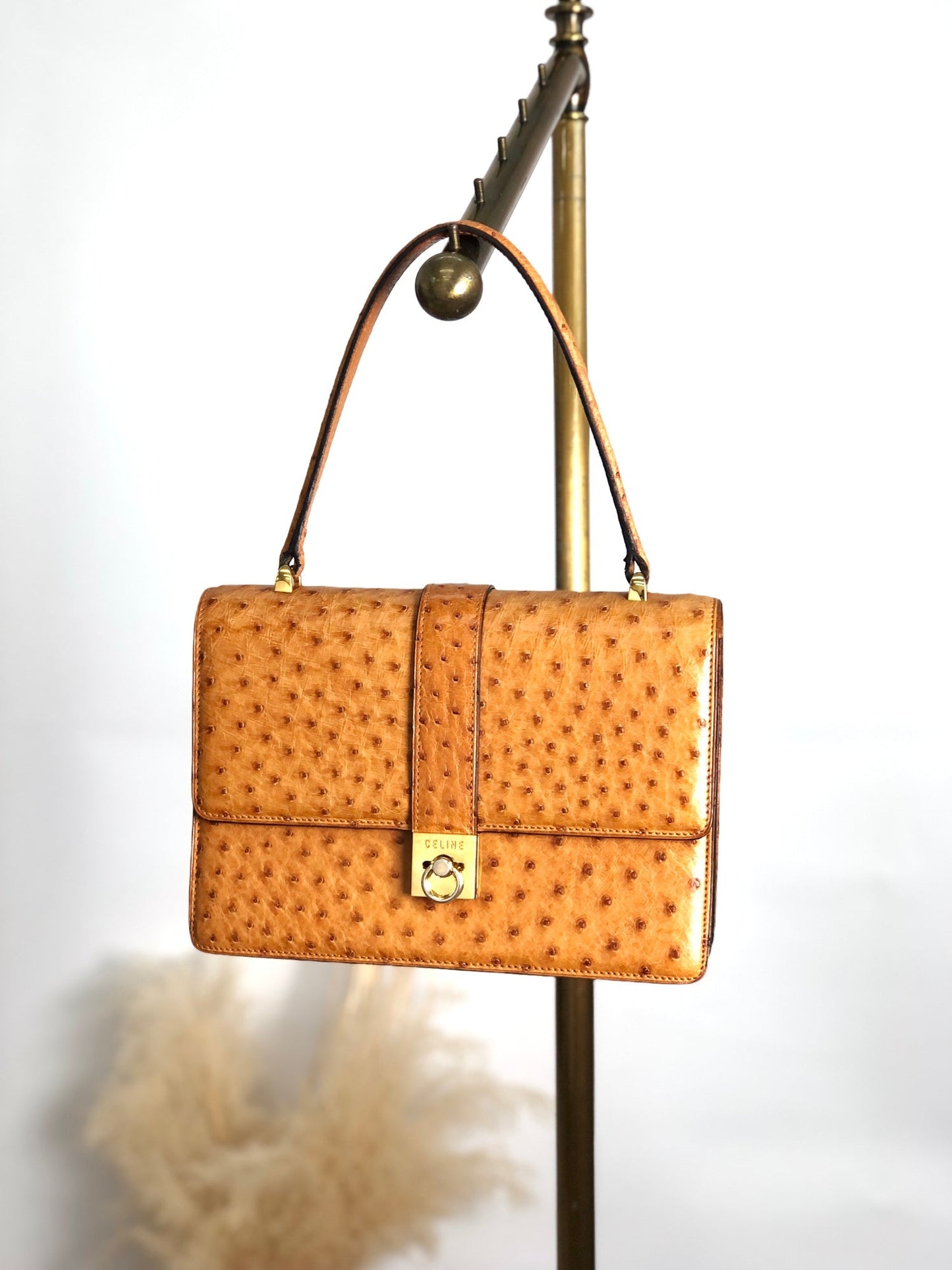 CELINE Gancini Handbag Camel