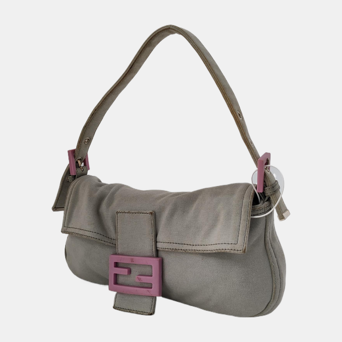 FENDI Baguette   Pale Grey Cloth Pink Buckle