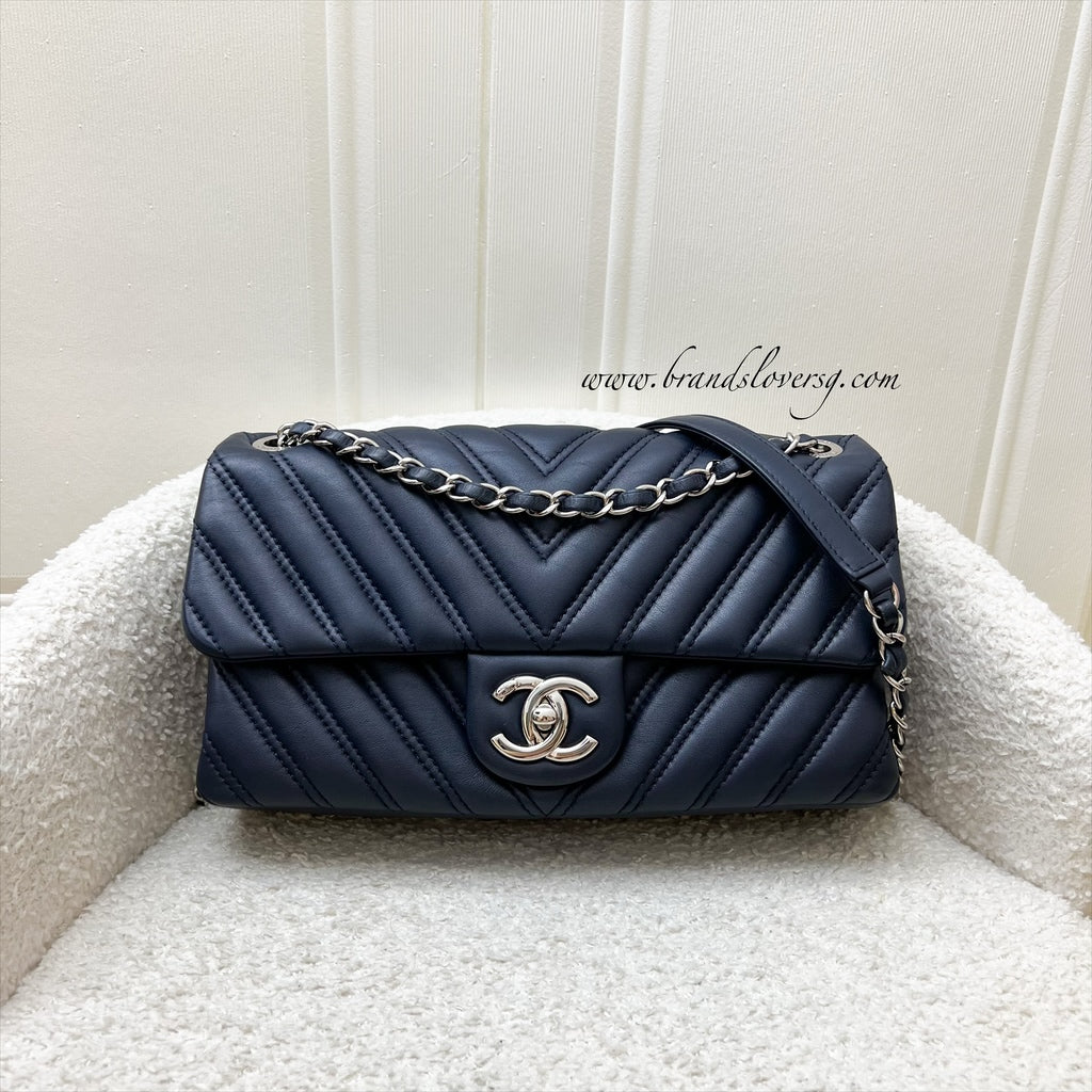 Chanel Seasonal Medium Flap Bag in Chevron Quilted Navy Lambskin and SHW (Model: A93027)