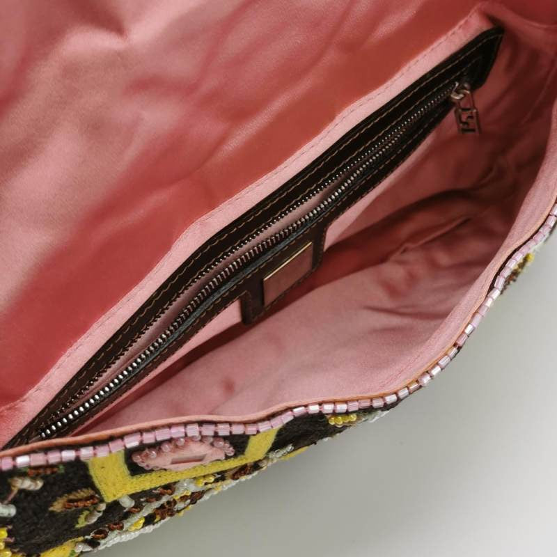 Fendi Baguette   Brown Canvas with embroidery sequins mirrors and tassels