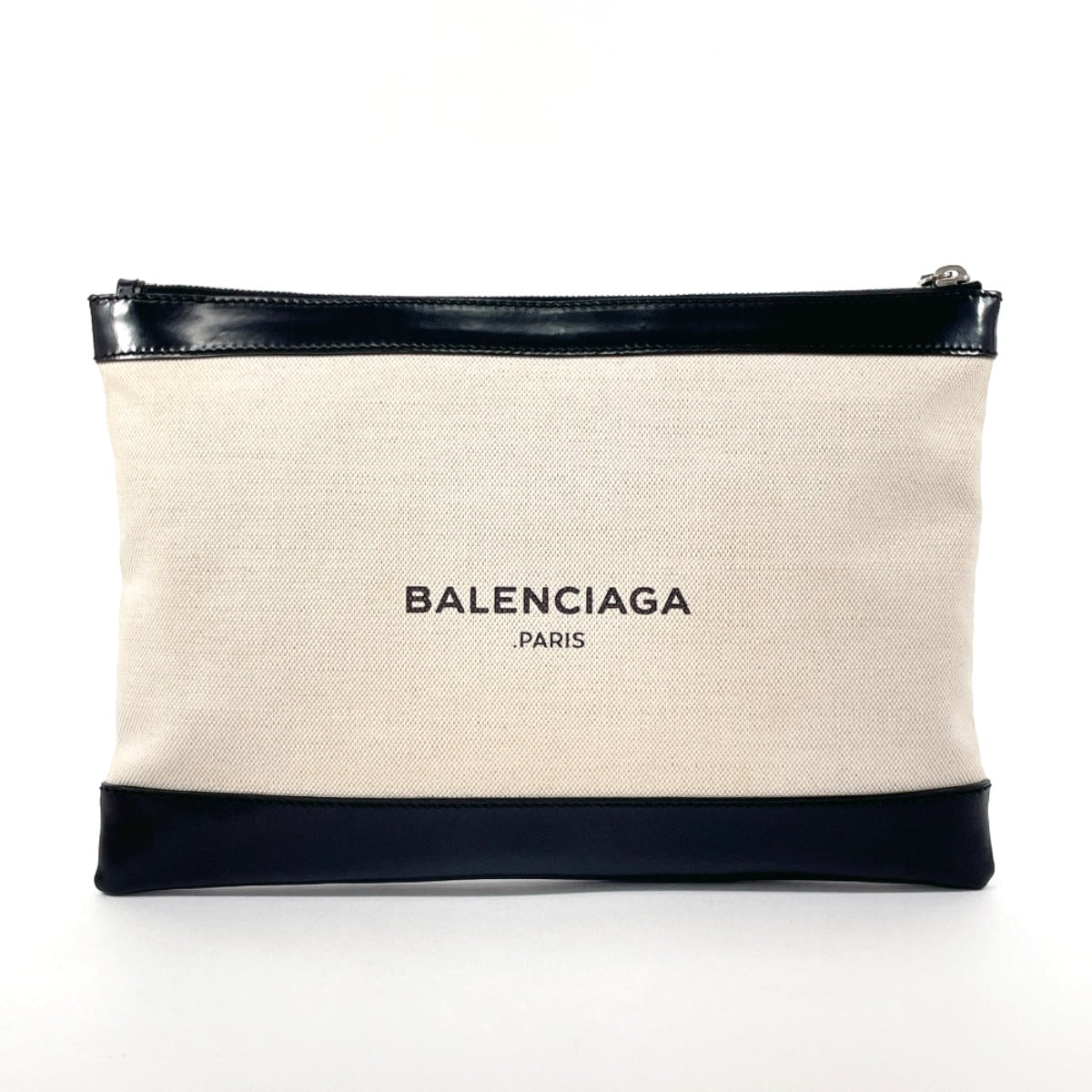 BALENCIAGA Clutch bag 373834 Canvas, Leather beige Navy clip M unisex
