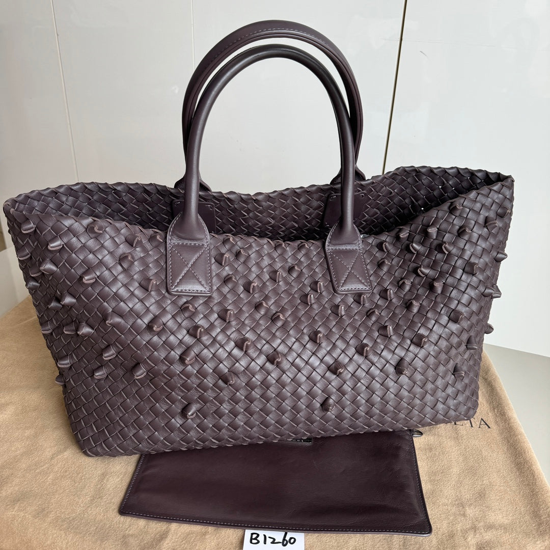 Bottega Veneta Cabat Medium Intreccio Leather Tote Bag Dark Chocolate Brown