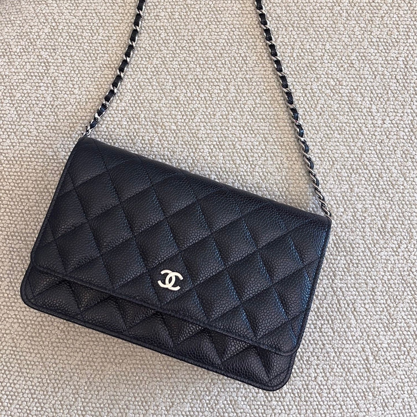 Chanel Classic Wallet on Chain WOC in Black Caviar and SHW (Model: AP0250) Crossbody