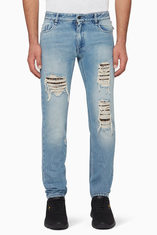 FENDI DISTRESSED FF LOGO JEANS