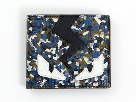 FENDI VITELLO ELITE GRANITE MONSTER EYES BI-FOLD WALLET