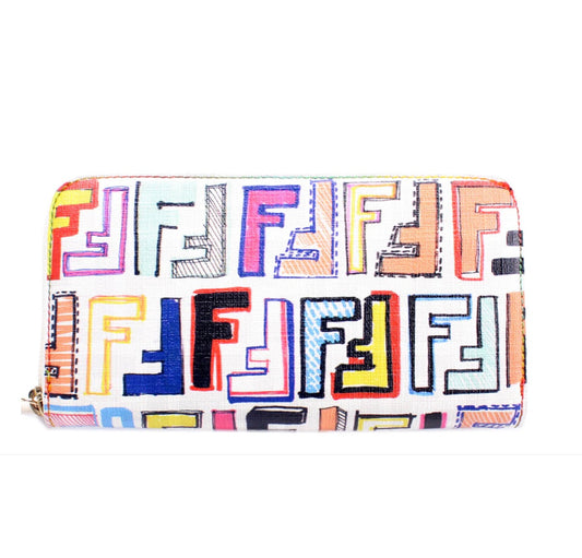 FENDI ZUCCHINO SPALMATI FF MULTICOLOR ZIP-AROUND WALLET