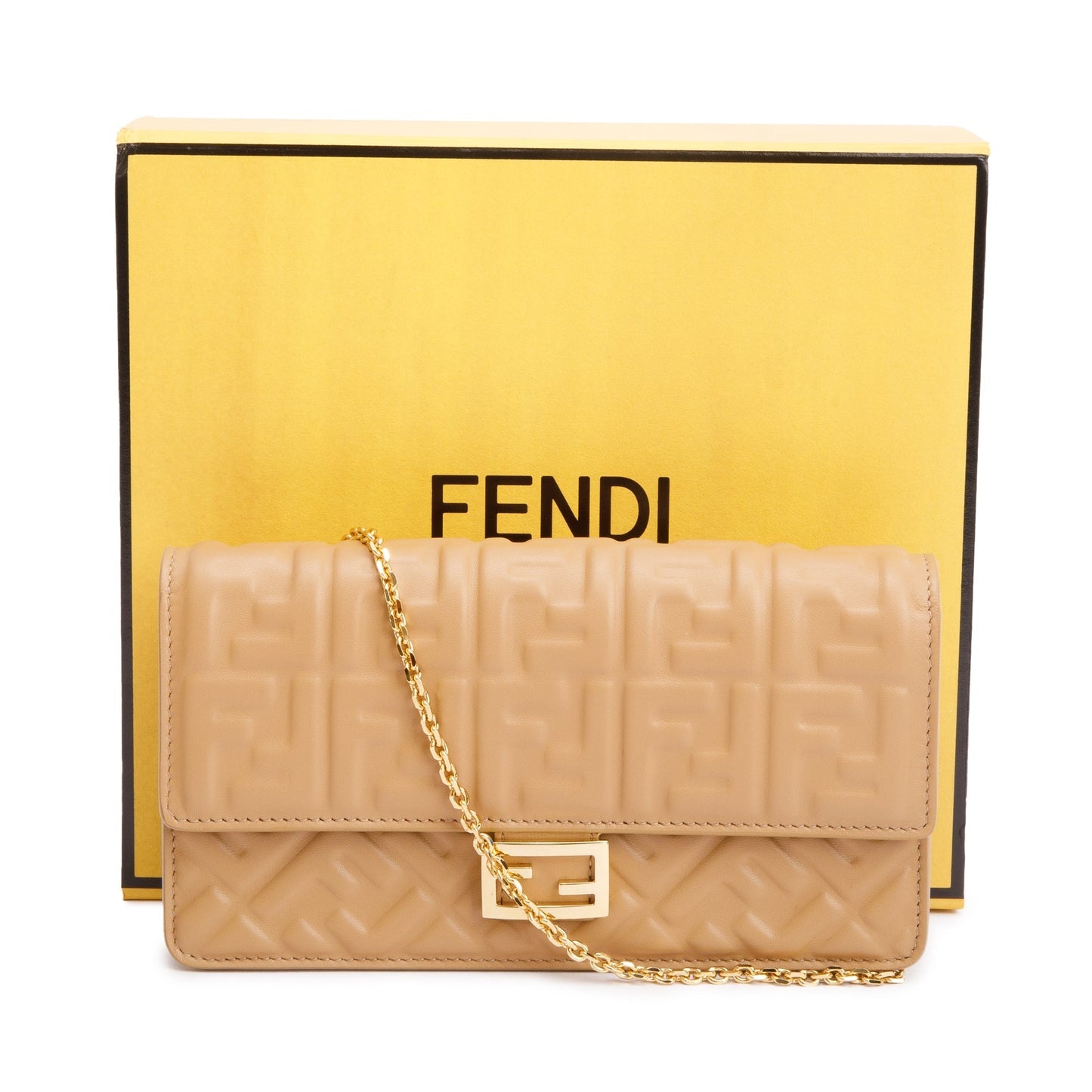 Fendi Beige Leather Baguette Wallet on Chain