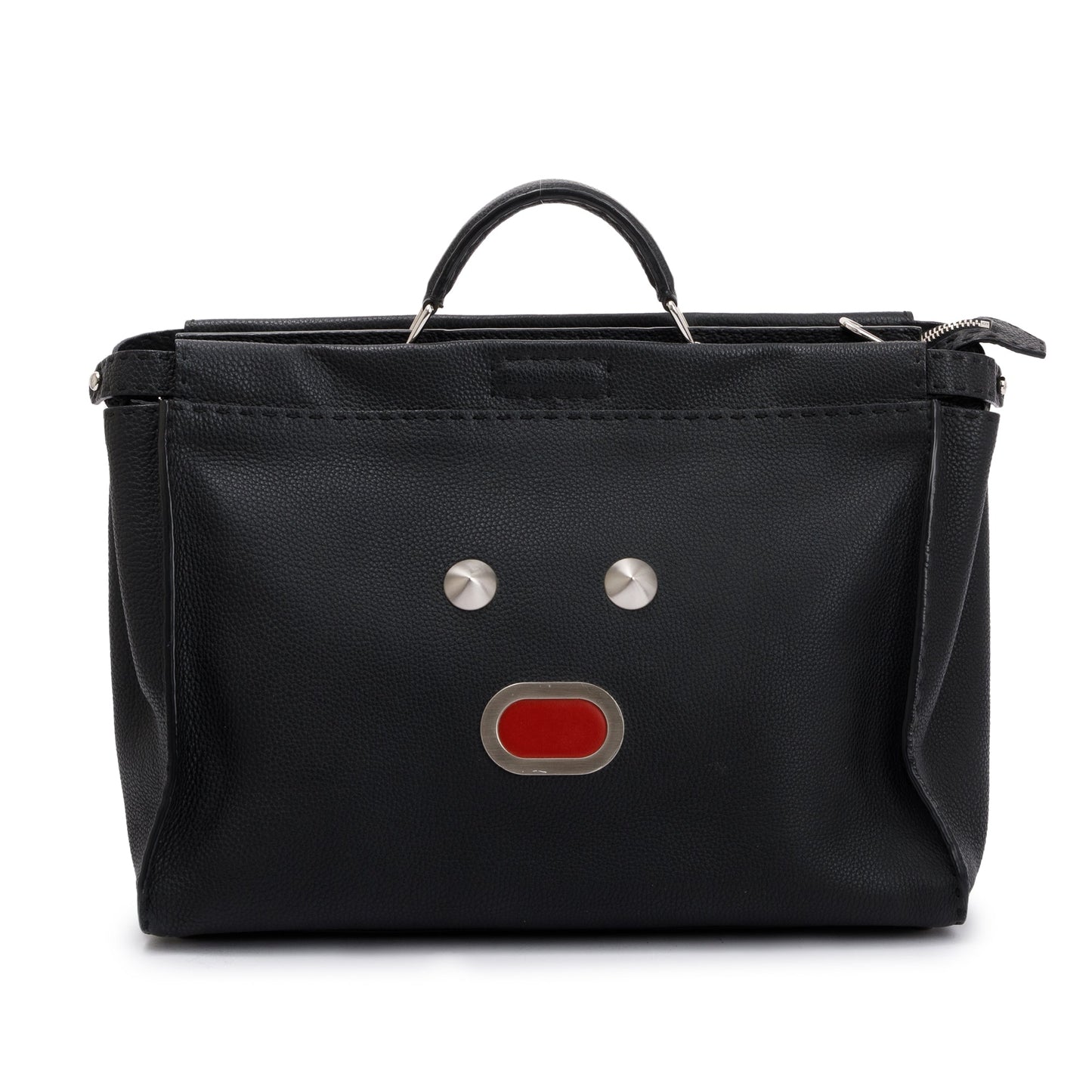 Fendi Black Calfskin Leather Faces XL Peekaboo Bag