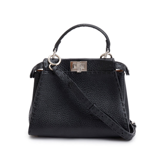 Fendi Black Calfskin Leather Mini Peekaboo ISeeU Bag